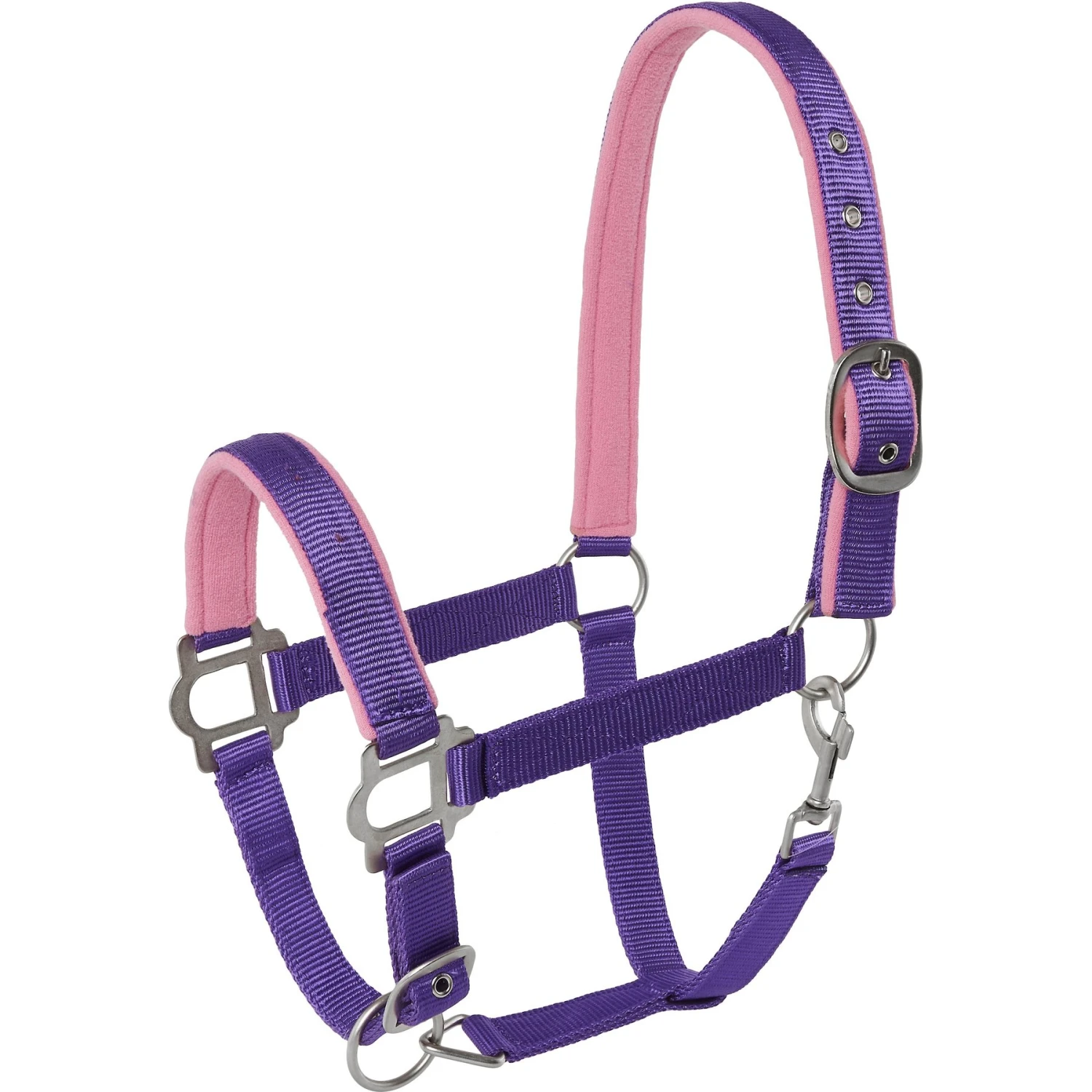 Tough-1 Nylon Padded Halter With Satin Horse Hardware, Purple 1 Tough-1 Nylon Padded Halter With Satin Horse Hardware, Purple