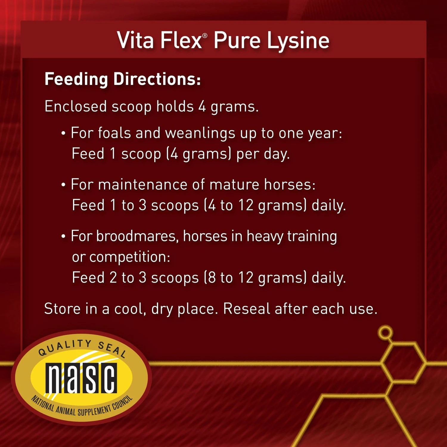 Vita Flex Pro Pure Lysine Amino Acid Powder Horse Supplement 151 Day Supply, 4-lb Bucket 7 Vita Flex Pro Pure Lysine Amino Acid Powder Horse Supplement 151 Day Supply, 4-lb Bucket - Image 7