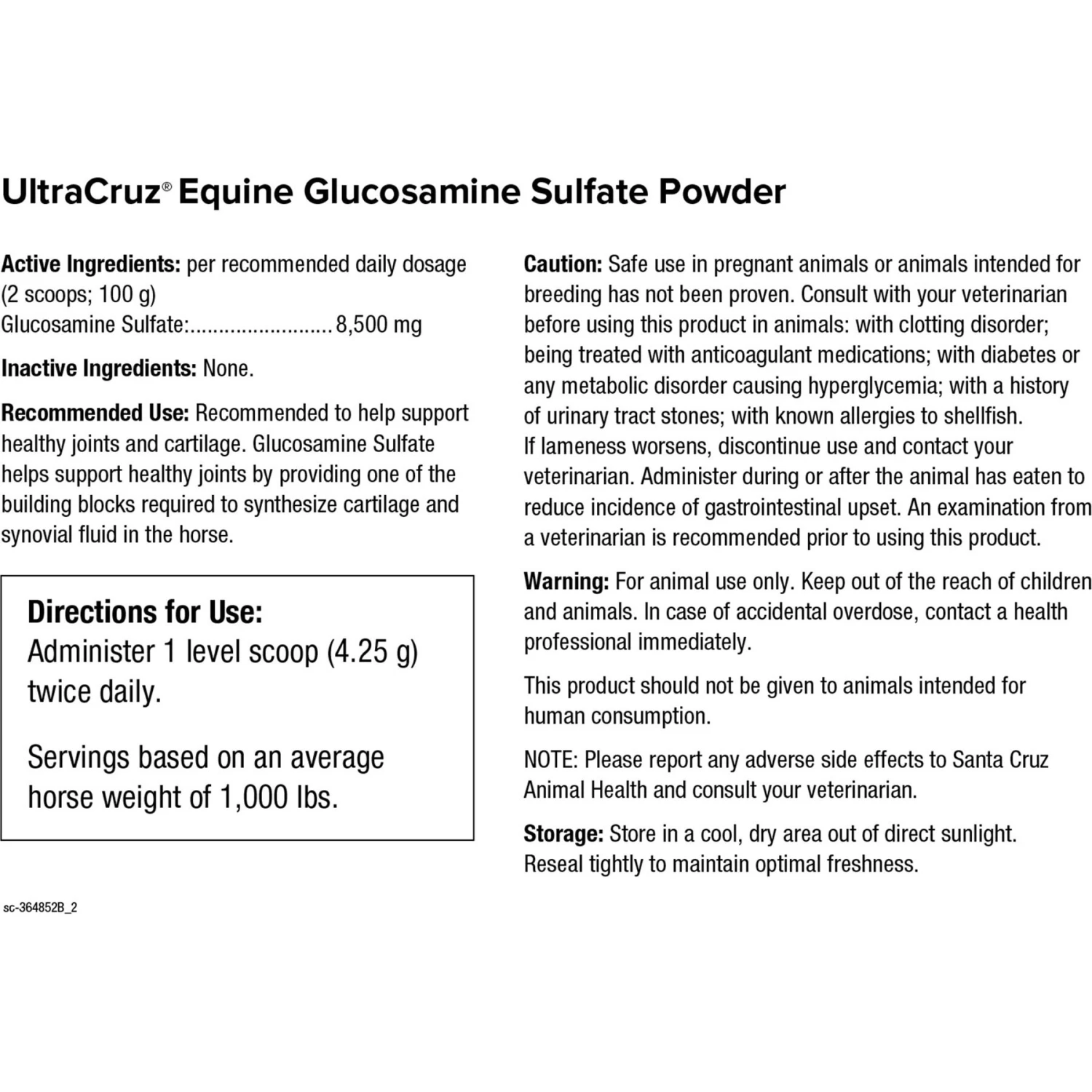 UltraCruz Glucosamine Sulfate Joint Support Powder Horse Supplement, 4-lb Bag 2 UltraCruz Glucosamine Sulfate Joint Support Powder Horse Supplement, 4-lb Bag - Image 2
