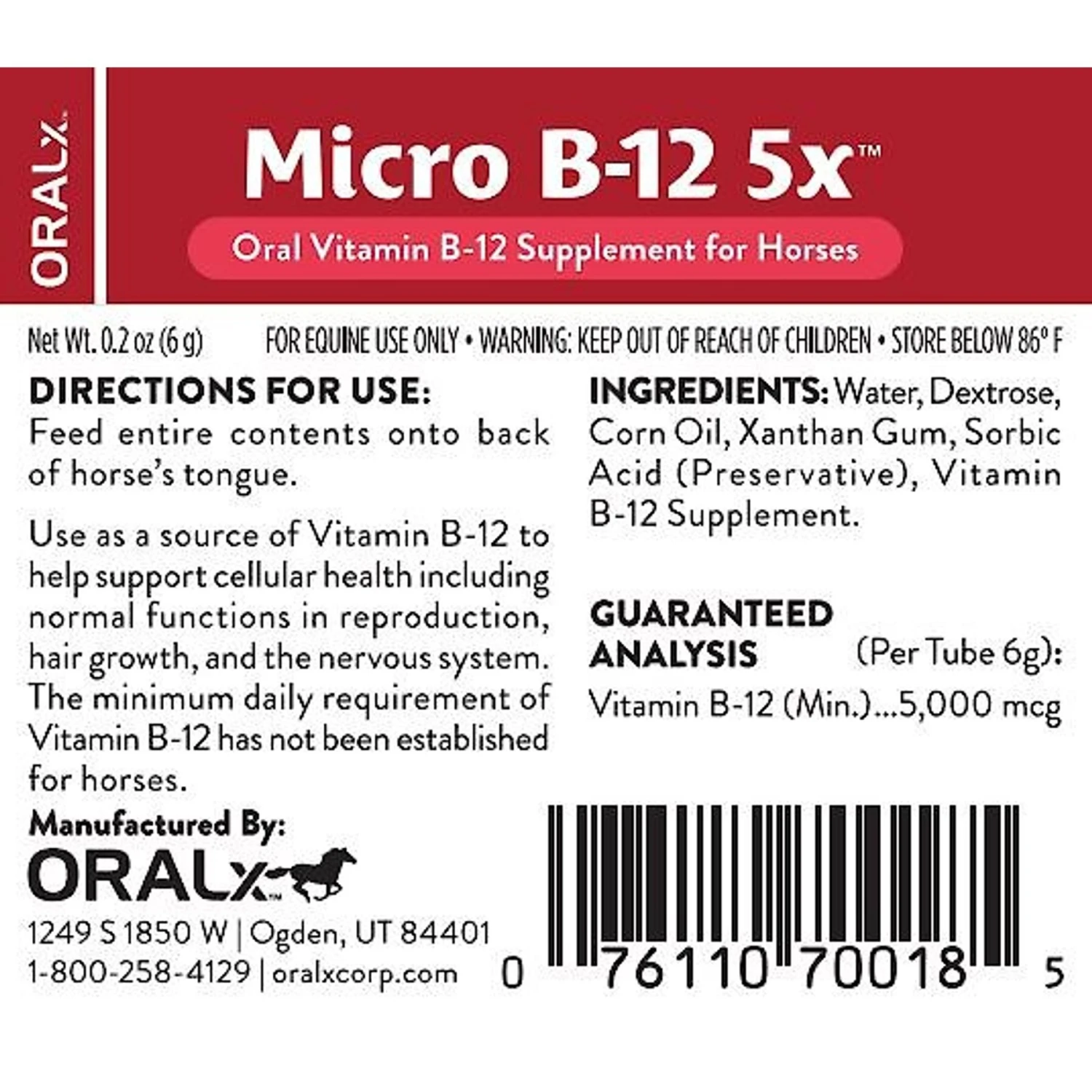 Oralx Micro B-12 5x Nervous System Support Gel Horse Supplement, 1.2-oz Syringe 2 Oralx Micro B-12 5x Nervous System Support Gel Horse Supplement, 1.2-oz Syringe - Image 2