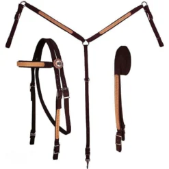 Tahoe Tack Basket Weave Leather Overlay Nylon Horse Headstall, Breast Collar, & Reins Set, Full
