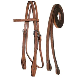 Tahoe Tack Barbwire Leather Western Hand Tooled Horse Browband Headstall & Split Reins