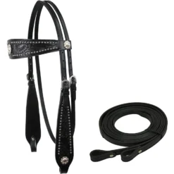 Tahoe Tack Midnight Black Horse Browband Headstall & Split Reins, Full