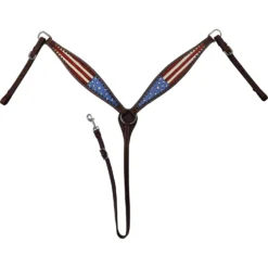 Tahoe Tack Western Patriotic American Flag Drum Dyed Leather Horse Breast Collar, Full