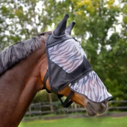 Horze Equestrian Zebra Horse Fly Mask, Black