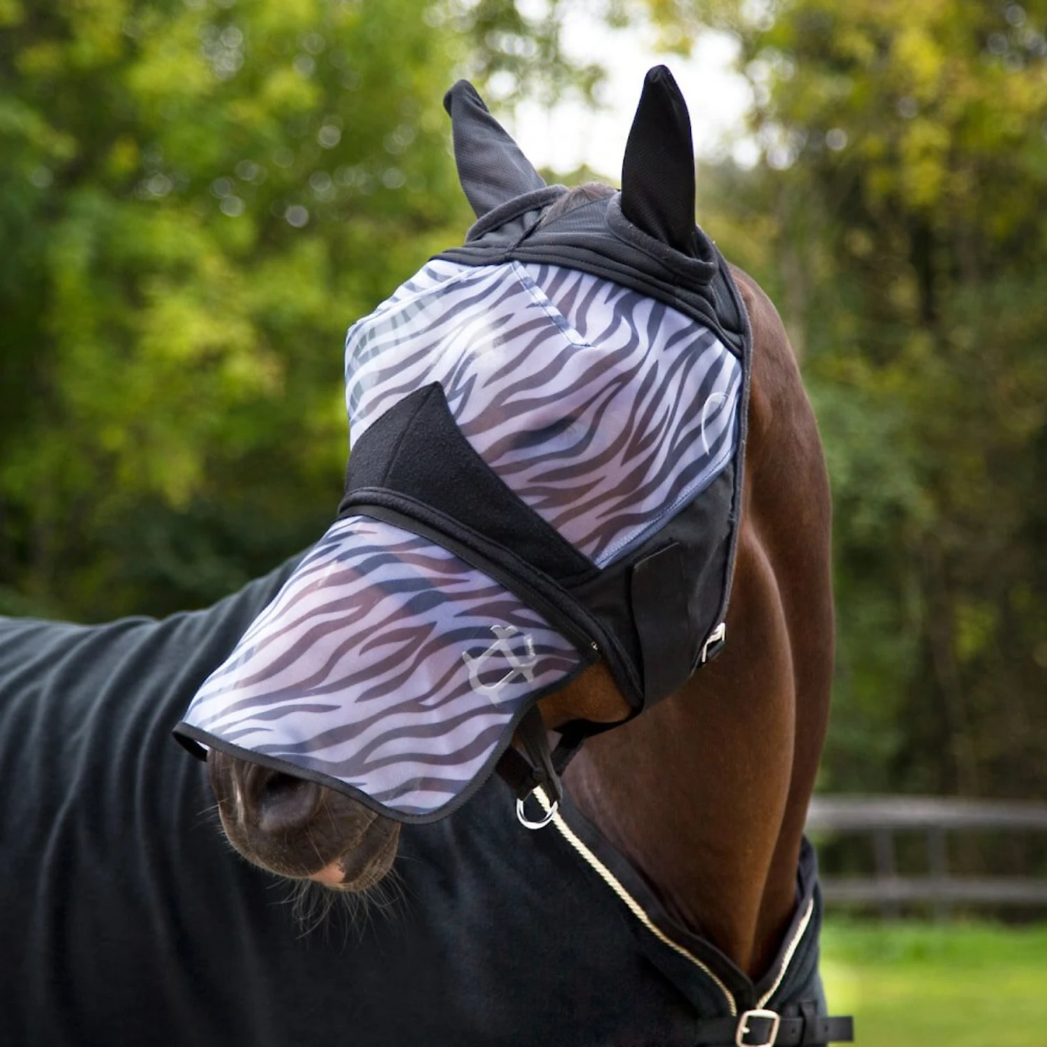 Horze Equestrian Zebra Horse Fly Mask, Black 2 Horze Equestrian Zebra Horse Fly Mask, Black - Image 2