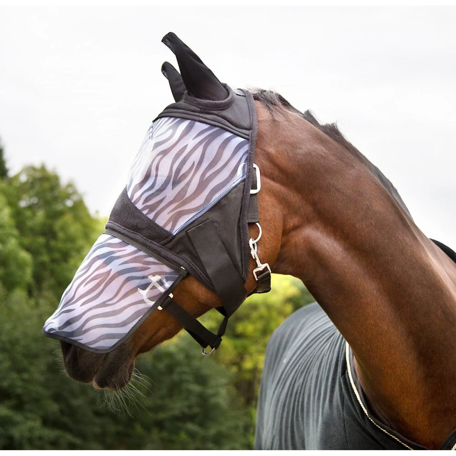 Horze Equestrian Zebra Horse Fly Mask, Black 3 Horze Equestrian Zebra Horse Fly Mask, Black - Image 3
