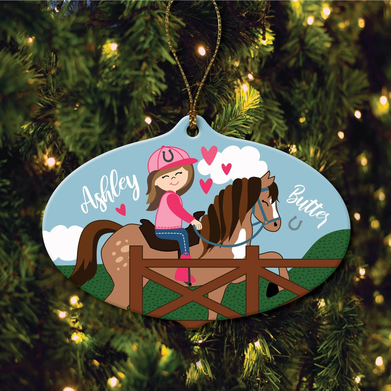 Custom Personalization Solutions Brunette Girl Riding Her Horse Personalized Christmas Tree Ornament 2 Custom Personalization Solutions Brunette Girl Riding Her Horse Personalized Christmas Tree Ornament - Image 2