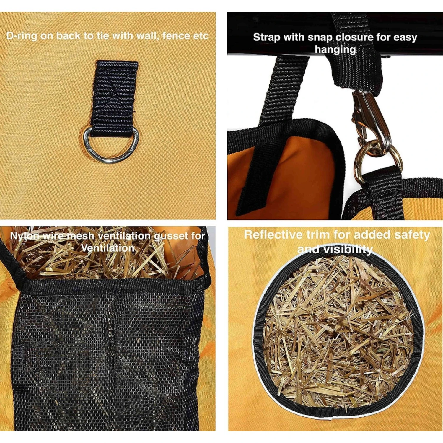 Majestic Ally Nylon Reflective Hole Hay Bag With Mesh Ventilation Gusset With 36-in Hay Net Horse Supplies 5 Majestic Ally Nylon Reflective Hole Hay Bag With Mesh Ventilation Gusset With 36-in Hay Net Horse Supplies - Image 5