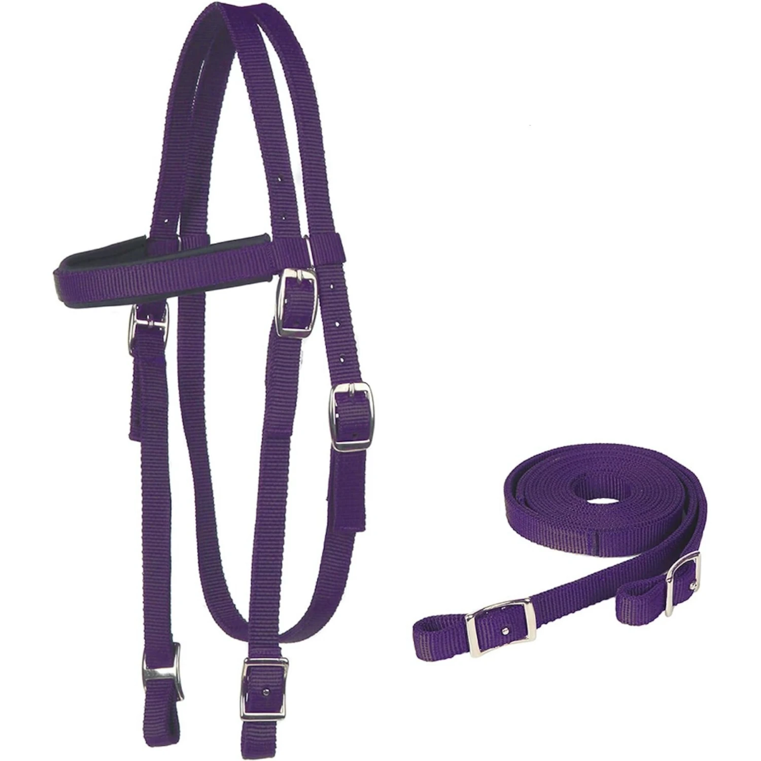 Majestic Ally Nylon Padded Browband Headstall With Reins Horse Tack 2 Majestic Ally Nylon Padded Browband Headstall With Reins Horse Tack - Image 2