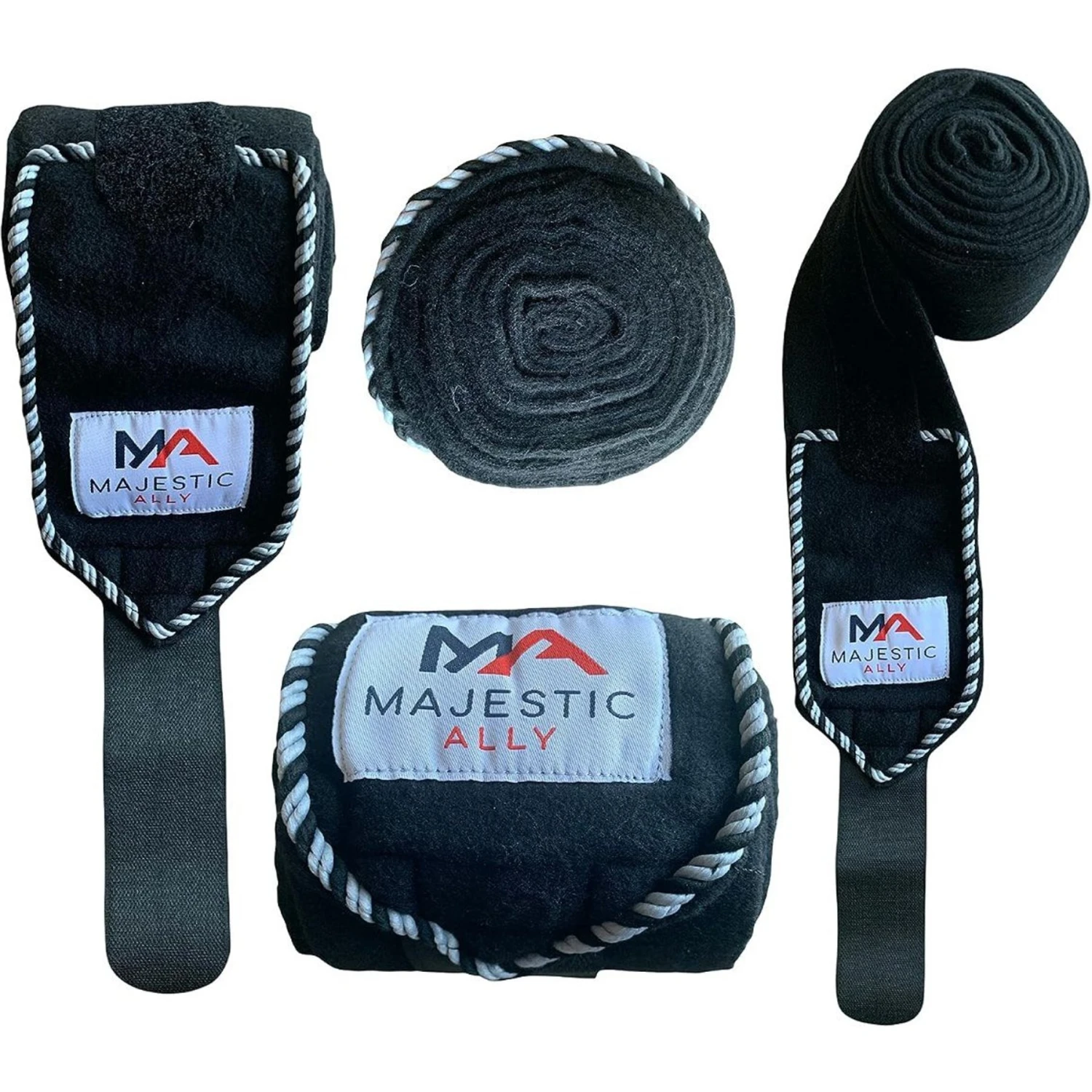 Majestic Ally Polo Wraps With Braided Rope Horse Wrap, Black 1 Majestic Ally Polo Wraps With Braided Rope Horse Wrap, Black