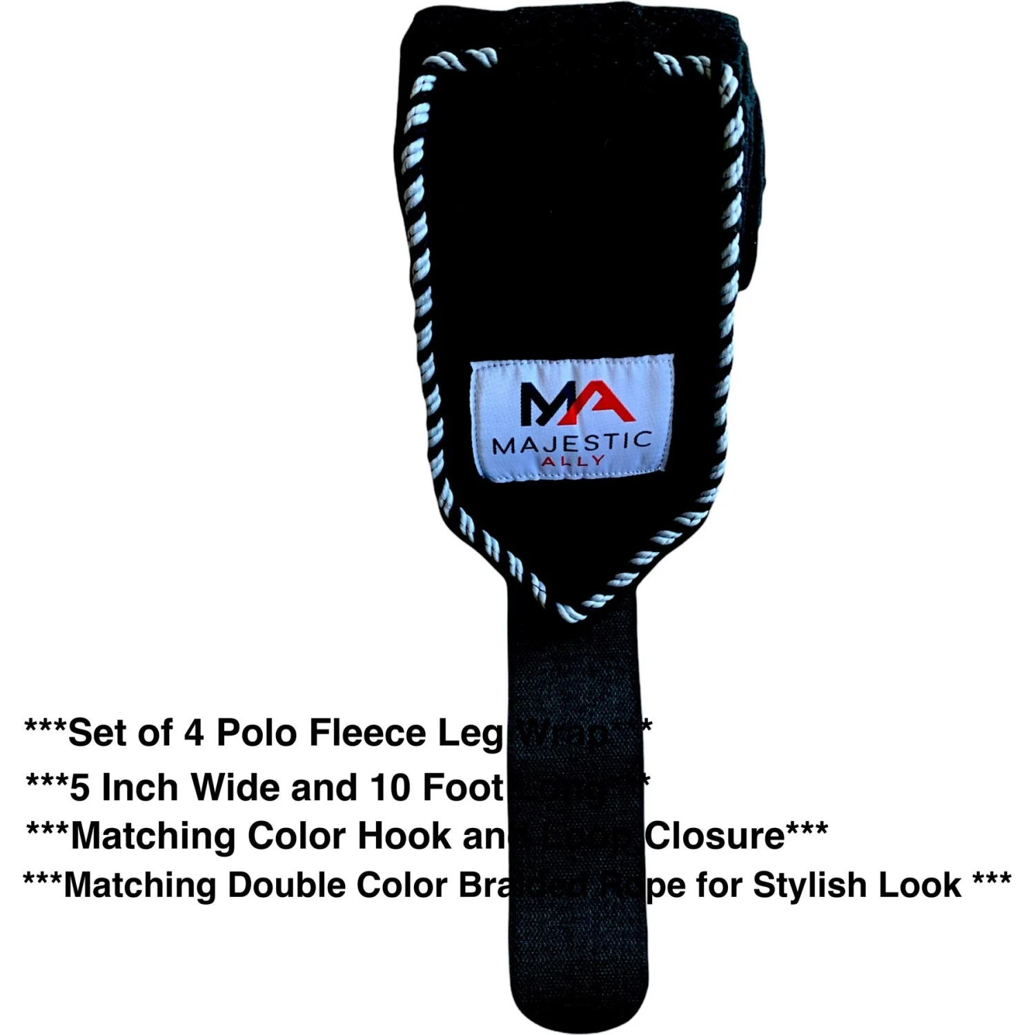 Majestic Ally Polo Wraps With Braided Rope Horse Wrap, Black 4 Majestic Ally Polo Wraps With Braided Rope Horse Wrap, Black - Image 4